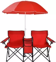 Promotions Sulankstoma dvivietė pikniko kėdė su skėčiu, 160x56x118 cm, pilka/mėlyna