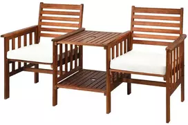 Lauko baldų komplektas Promotions Lauko terasos stalo ir kėdžių komplektas, akacijos medienos dvivietė sofa, 165,1x66x88,9 cm, balta