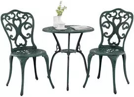 Lauko baldų komplektas Promotions Sodo baldų komplektas, liejinis aliuminis, 60x66 cm stalas, 51x41x87 cm kėdės, žalia