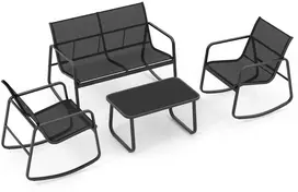 Lauko baldų komplektas Promotions Sodo baldų komplektas, 4 dalių, supamos kėdės 72x61x80 cm, dvivietė sofa 72x114x80 cm, kavos staliukas 75x44x40 cm, juoda