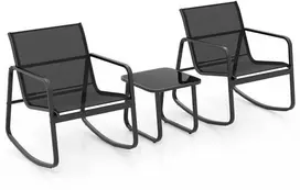 Promotions Lauko baldų komplektas, metalinės supamos kėdės ir grūdinto stiklo stalas, 72x61x80 cm, juoda