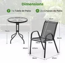 Lauko baldų komplektas Promotions Lauko bistro komplektas, 2 sulankstomi kėdės ir apvalus šoninis staliukas, 60x60x70 cm, juodas