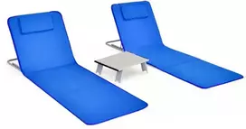 Promotions Reguliuojamos poilsio kėdės su sulankstomu stalu, 151x55,5x27-47 cm, mėlynos spalvos
