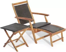 Promotions Sulankstomas lauko rotango poilsio kėdė ir akacijos medienos staliukas, 45,7x45,7x45,7 cm, ruda