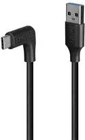 USB Kabelis - LINDY USB 3.2 Type A į C Laidas, M/M, 10Gbps, 90° Dešinysis Kampas, 1 m, Juodas