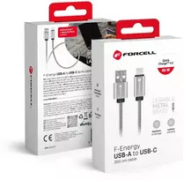 Cable USB A to USB C Forcell F-Energy QC4.0 3A 66W Metal 2 m C234 sidabrinis