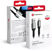 USB A į USB C laidas Forcell F-Energy QC4.0 3A 66W Cafule 0,25 m C256 juodas