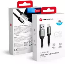 Cable USB A to Lightning Forcell F-Energy 2,4A 12W Cafule 0,25 m C257 juodas