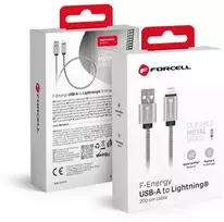 Cable USB A to Lightning Forcell F-Energy 2,4A 12W Metal 2 m C236 sidabrinis
