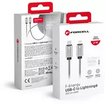 Cable USB C to Lightning Forcell F-Energy PD 3A 27W Metal 2 m C238 sidabrinis