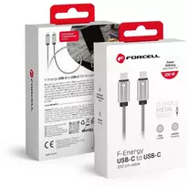USB C į USB C laidas Forcell F-Energy QC4.0 PD 5A 100W E-Mark metalinis 2 m C239 sidabrinis