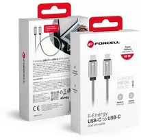 USB C į USB C laidas Forcell F-Energy QC4.0 PD 3A 66W metalinis 2 m C237 sidabrinis