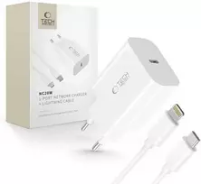 Baseus „Tech-Protect NC20W“ sieninis įkroviklis su 100 cm USB-C / „Lightning“ laidu - Baltas