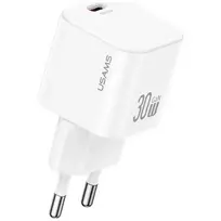 Laidinis įkroviklis USAMS JO Series CC262 30W USB-C + 1m USB-C/Lightning kabelis baltos spalvos