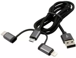 Exsys USB 3-in-1 įkrovos kabelis „Lightning“/C/Micr“, juodas, su apsauginiu sluoksniu nailono, 1 m
