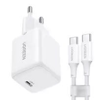 Ugreen X513 30W GaN Laidinis įkroviklis 1x USB-C + 1m USB-C Kabelis - baltos spalvos