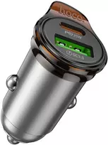 Automobilinis įkroviklis Hoco USB C QC PD 30W + laidas USB C - Lightning NZ16 metalinis pilkas
