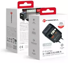 Phone charger Forcell F-Energy GaN USB C + USB A + retractable cable USB C PD QC4.0 3A 70W VT-R7 pilka