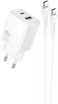 Įkroviklis Hoco N71 30W GaN USB-C/USB-A + USB-C to USB-C cable 1.0m baltas