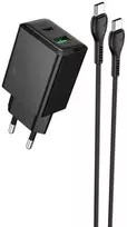 Įkroviklis Hoco N71 30W GaN USB-C/USB-A + USB-C to USB-C cable 1.0m juodas