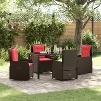 Lauko baldų komplektas Sodo valgomojo komplektas su pagalve 5 pcs Ruda Poli ratanas