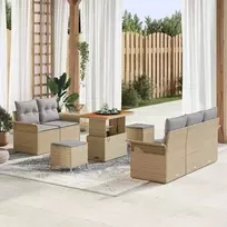 Lauko baldų komplektas Sodo Sofų Rinkinys su pagalve 8 pcs Smėlio poliratanas