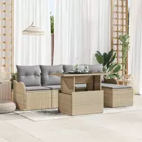 Lauko baldų komplektas Lauko sėdimų vietų komplektas 6 pcs Smėlio Poli ratanas