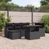 Sodo Sofų Rinkinys su saugykla 7 pcs Juoda Poli ratanas
