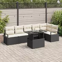 Lauko baldų komplektas Sodo Sofų Rinkinys su pagalve 7 pcs Juoda Poli ratanas