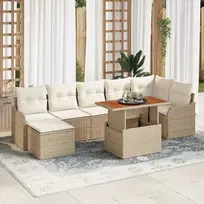 Lauko baldų komplektas Sodo Sofų Rinkinys su saugykla 8 pcs Smėlio Poli ratanas