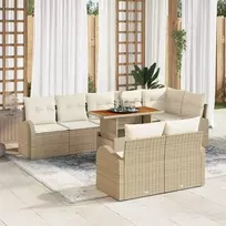 Lauko baldų komplektas Sodo Sofų Rinkinys su saugykla 9 pcs Smėlio Poli ratanas