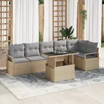 Lauko baldų komplektas Sodo Sofų Rinkinys su pagalve 7 pcs Smėlio Poli ratanas