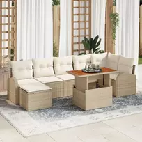 Lauko baldų komplektas Sodo Sofų Rinkinys su saugykla 8 pcs Smėlio Poli ratanas