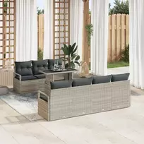 Sodo Sofų Rinkinys su pagalve 8 pcs Šviesiai pilka Poli ratanas