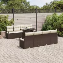 Lauko baldų komplektas Sodo Sofų Rinkinys su pagalve 9 pcs Ruda Poli ratanas