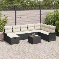 Lauko baldų komplektas Sodo Sofų Rinkinys su pagalve 9 pcs Juoda Poli ratanas