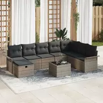 Lauko baldų komplektas Sodo Sofų Rinkinys su pagalve 9 pcs Pilka Poli ratanas