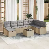 Lauko baldų komplektas Sodo Sofų Rinkinys su pagalve 9 pcs Smėlio Poli ratanas
