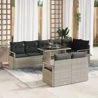 Lauko baldų komplektas Sodo Sofų Rinkinys 9 pcs Šviesiai pilka Poli ratanas