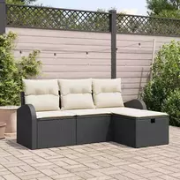 Lauko baldų komplektas Sodo Sofų Rinkinys su pagalve 4 pcs Juoda Poli ratanas