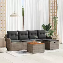 Lauko baldų komplektas Sodo Sofų Rinkinys su pagalve 6 pcs Pilka Poli ratanas