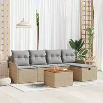 Lauko baldų komplektas Sodo Sofų Rinkinys su pagalve 6 pcs Smėlio Poli ratanas