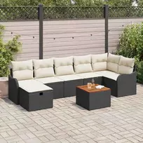 Lauko baldų komplektas Sodo Sofų Rinkinys su pagalve 8 pcs Juoda Poli ratanas