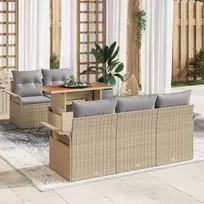 Lauko baldų komplektas Sodo Sofų Rinkinys su saugykla 6 pcs Smėlio Poli ratanas