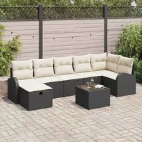 Lauko baldų komplektas Sodo Sofų Rinkinys su pagalve 8 pcs Juoda Poli ratanas