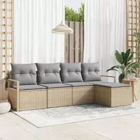 Lauko baldų komplektas Sofos komplektas su pagalve 5 pcs Smėlio poliratanas