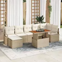 Lauko baldų komplektas Sodo Sofų Rinkinys su saugykla 8 pcs Smėlio Poli ratanas