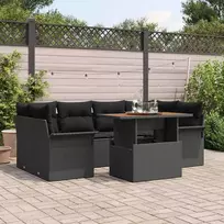 Lauko baldų komplektas Sodo Sofų Rinkinys su saugykla 7 pcs Juoda Poli ratanas