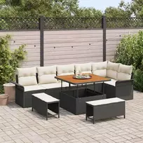 Lauko baldų komplektas Sodo Sofų Rinkinys su pagalve 9 pcs Juoda poliratanas