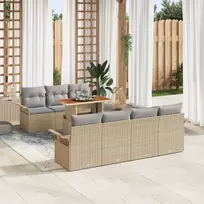 Lauko baldų komplektas Sodo Sofų Rinkinys su saugykla 8 pcs Smėlio Poli ratanas